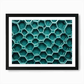 A Close Up Of A Honeycomb Pattern In Teal Blue Art Print