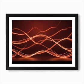 Abstract Digital Image Of Glowing Orange Lines Forming A Wavy Pattern On A Dark Red Background Art Print