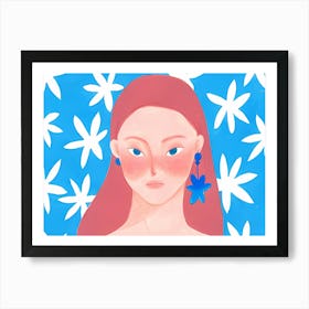 Illustration Of A Girl With Earrings Art Print