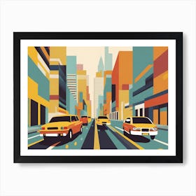 New York City Street, Taxis, Cars, Geometric Abstract Art Art Print