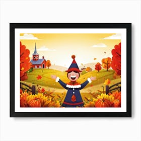 Cartoon Illustration Of A Joyful Feathered Pilgrim Character Adorned With A Traditional Happy Hat (1) 2 Art Print