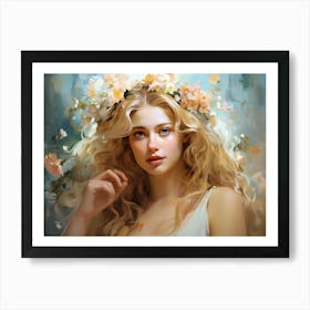 Upscaled A Oil Painting Blonde Young Girl With Flowers On Her Hair 69942500 0750 4f8c 9146 F4681f59d182 Art Print