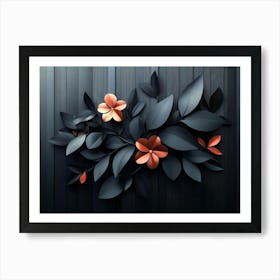 An Elegant 3d Floral Art Featuring A Bunch Of Leaves And Flowers On A Black Art Print