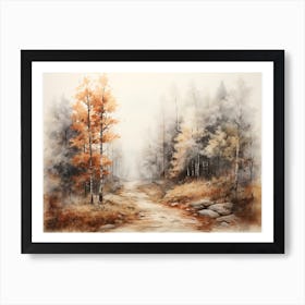 A Painting Of Country Road Through Woods In Autumn 76 Art Print