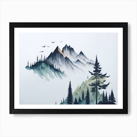 Mountain And Forest In Minimalist Watercolor Horizontal Composition 189 Art Print