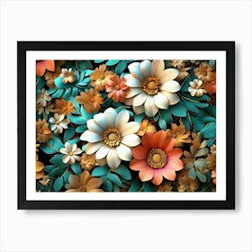 Colorful Flowers and Leaves Art Print