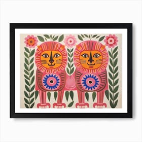 Lion 6 Folk Style Animal Illustration Art Print