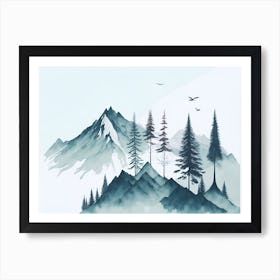 Mountain And Forest In Minimalist Watercolor Horizontal Composition 284 Art Print