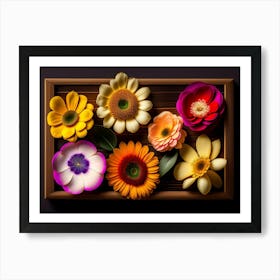 Flowers In A Wooden Frame Art Print