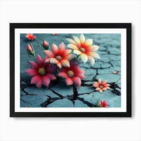 Flowers On Cracked Ground Art Print