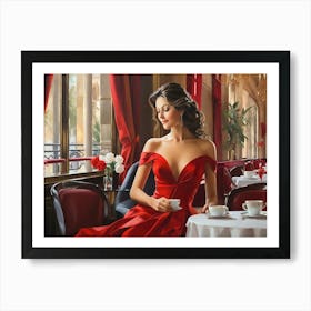 Smiling Lady In Red Art Print