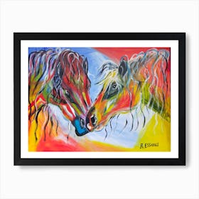 Two Horses In Love acrylic painting  Art Print