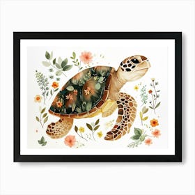 Little Floral Sea Turtle 2 Art Print