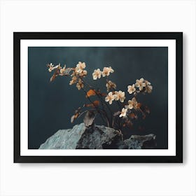 Flowers On A Rock Art Print