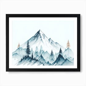 Mountain And Forest In Minimalist Watercolor Horizontal Composition 367 Art Print