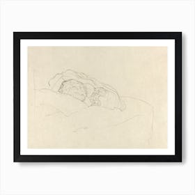 Curled Up Girl On Bed, Gustav Klimt Affiche