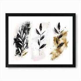 Set Of Black And Gold Leaves 1 Art Print