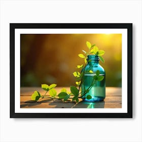 Essential Oil Bottle With Green Leaves Art Print