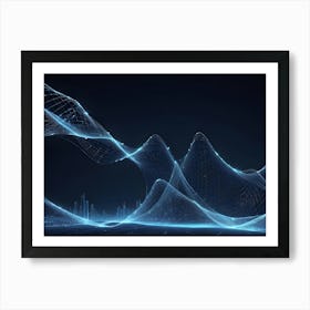 An Abstract Digital Illustration Of A Futuristic Landscape With Glowing Blue Lines Forming A Grid Like Pattern Art Print