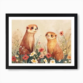 Floral Animal Illustration Ferret 4 Art Print