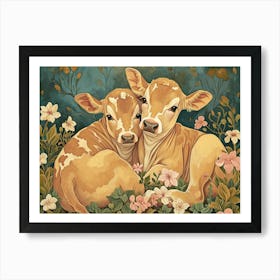 Floral Animal Illustration Cow 4 Art Print