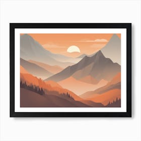 Misty mountains horizontal background in orange tone 136 Art Print