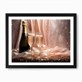 Champagne Bottle And Glasses Art Print
