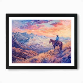 Cowboy Painting Rocky Mountains 7 Art Print