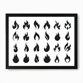 Black Fire Flame Set 3 Art Print