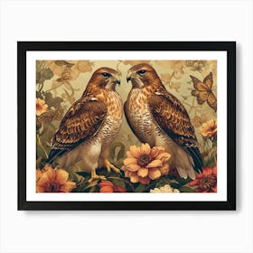 Floral Animal Illustration Hawk 3 Art Print