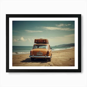 Vintage Car On The Beach Art Print