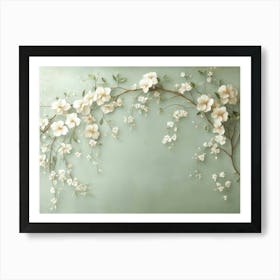 Vertical 3d Floral Featuring A Light Green Background With Flower Branches 1 Art Print