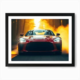 Red Sports Car In The Forest 1 Art Print