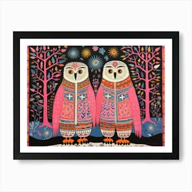 Snowy Owl 2 Folk Style Animal Illustration Art Print