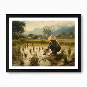 Chinese Peasant In A Rice Field Poster