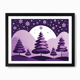 Purple Christmas Night, Christmas concept art, Christmas vector art, Vector Art, Christmas art, Christmas tree, Christmas Art Print