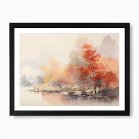 Autumn Trees By The River Art Print