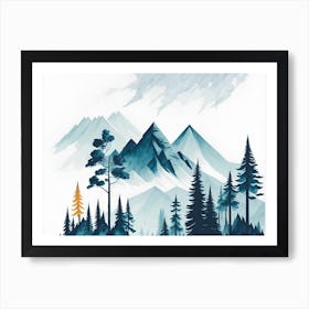 Mountain And Forest In Minimalist Watercolor Horizontal Composition 371 Art Print