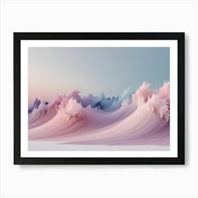 Abstract Image Of A Series Of Fluffy, Pink And Blue Waves, Resembling A Fantastical Landscape Or A Dreamlike Scene Art Print