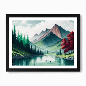 Default Watercolor Green And Red Trees And A River With Mounta 0 8b14da8c 006a 4147 912c 06ba73046dde 1 Art Print