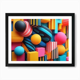 3d Abstract Geometric Patterns with Vibrant Colors 1 Art Print