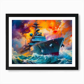 Battleship In The Ocean 2 Art Print