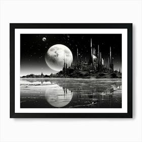 Interstellar Voyage Abstract Black And White 3 Art Print