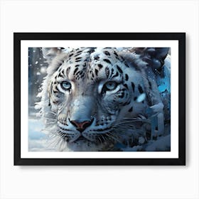 Front View Snow Panther Abstract Beauty Color Painting Art Print