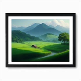 Rice Fields and Mountains: A Vision of Serenity and Grace Art Print