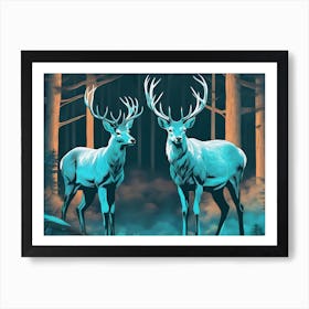 Two Stags In The Forest Art Print