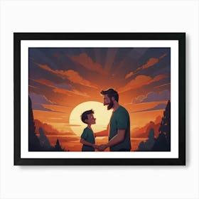 Father And Son At Sunset Father's Day Art Print