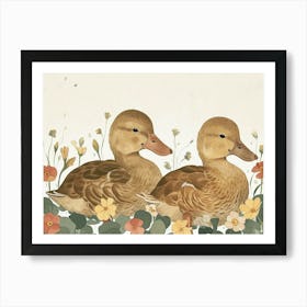 Floral Animal Illustration Duck 3 Art Print
