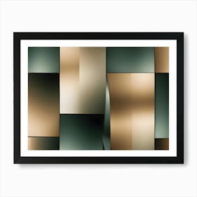 Abstract Image Of A Geometric Pattern Of Overlapping Rectangular Shapes In Shades Of Green And Gold Art Print