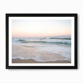 Pastel colors at sunrise. At the beach at Praia da Adraga in Portugal - pink and blue nature and travel photography by Christa Stroo Art Print